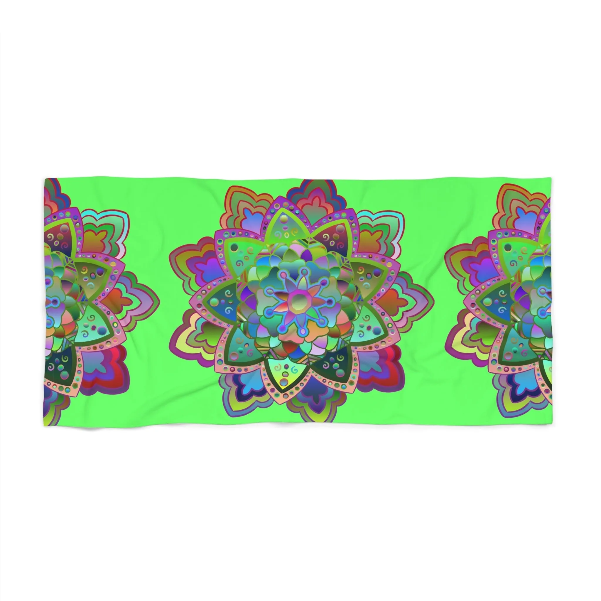 Hand-Drawn Mandala Beach Towel - Light Green