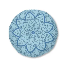 Handmade Mandala Art Floor Cushion - Steel Blue Mandala Art Design