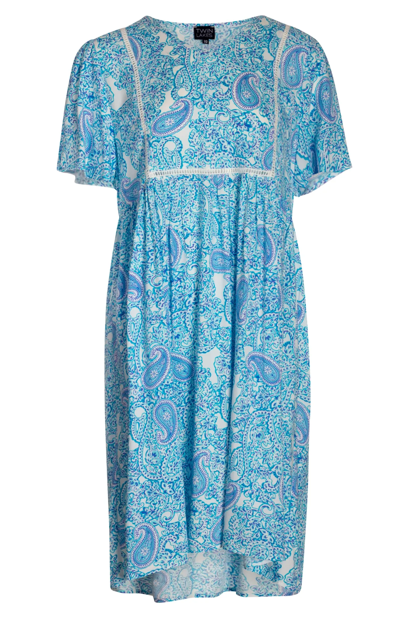 Liteweight Dress with lace trim | AQUA PAISLEY | 6327YY