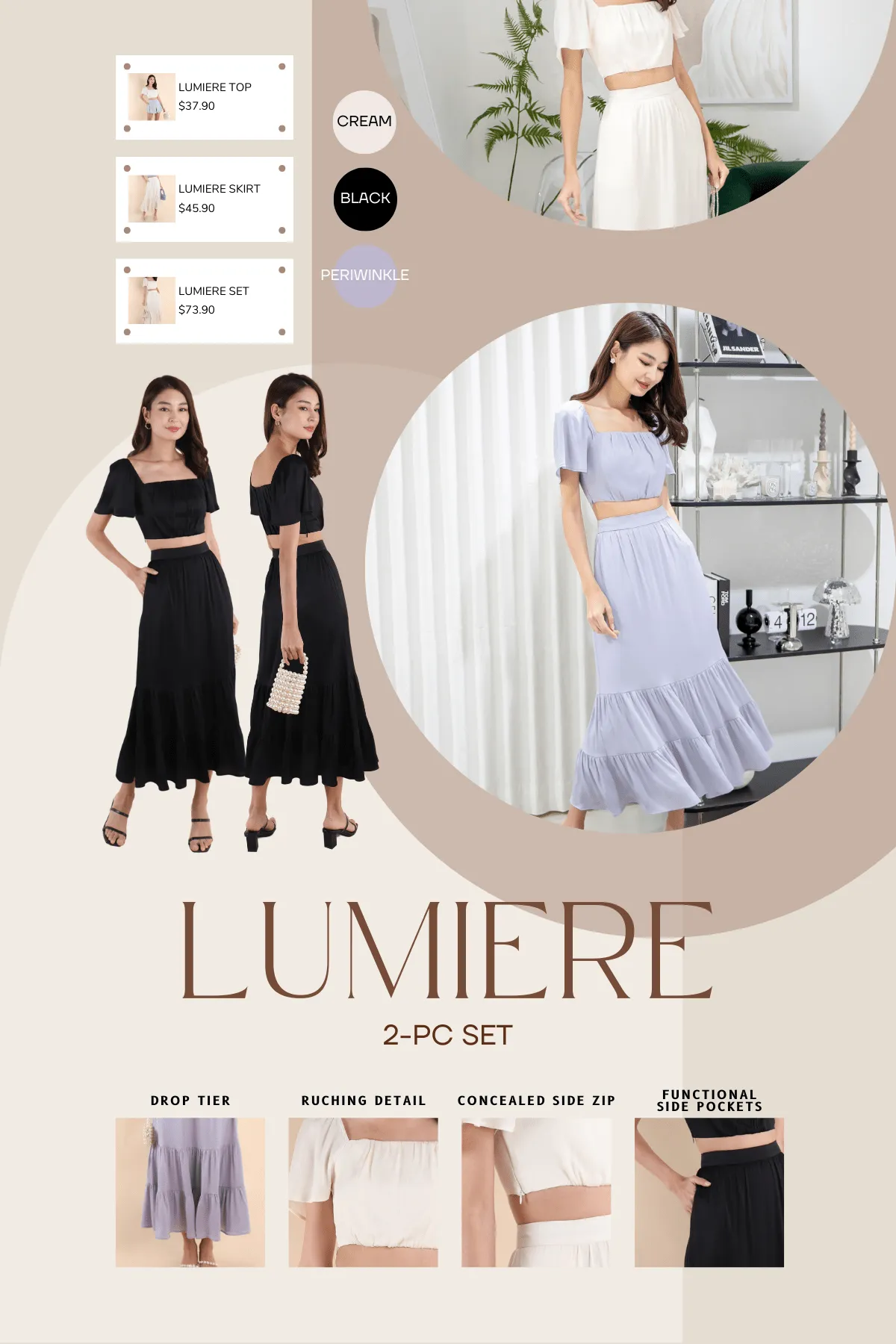 LUMIERE CASCADE SKIRT IN BLACK