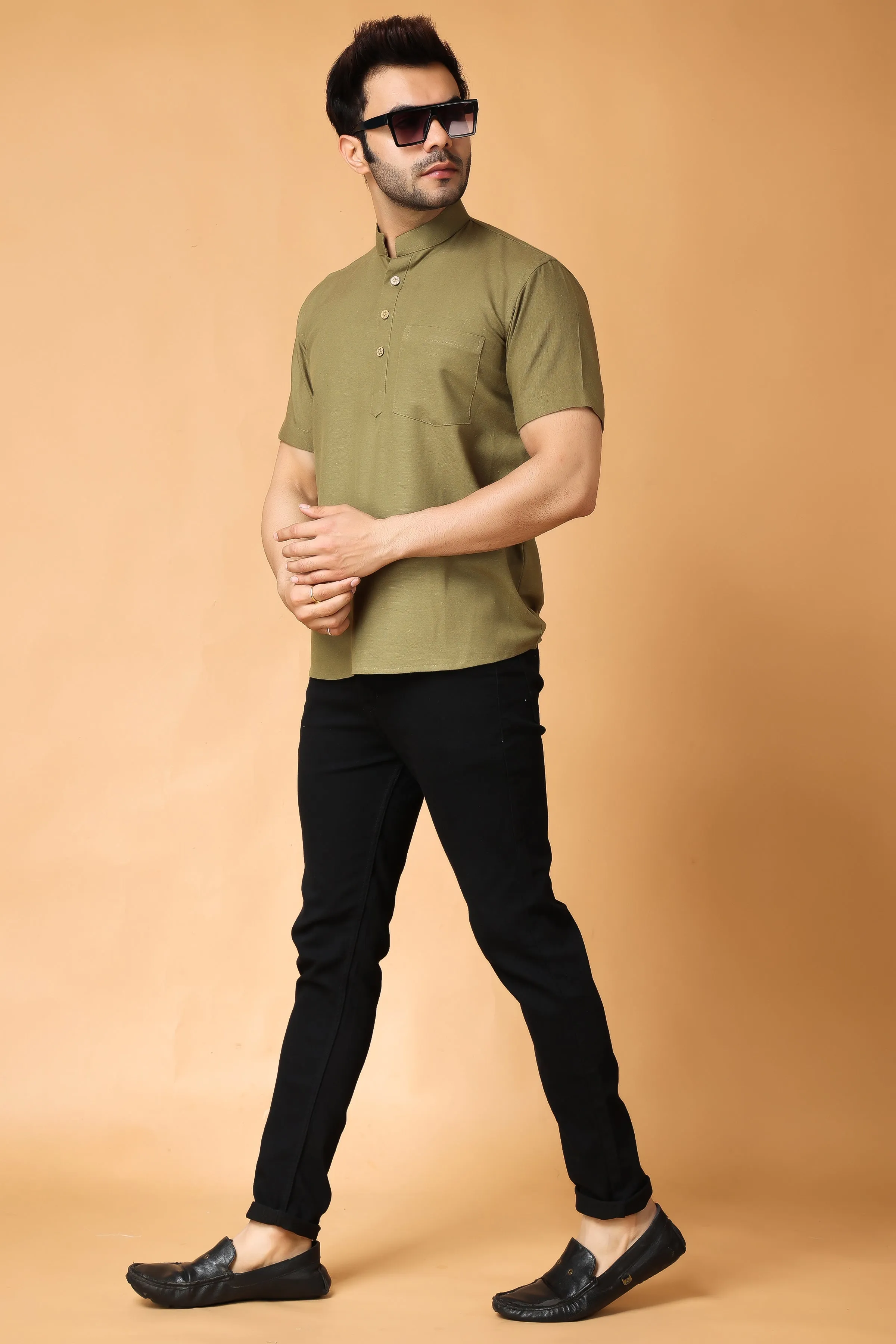 Mellow Olive Linen Short Kurta