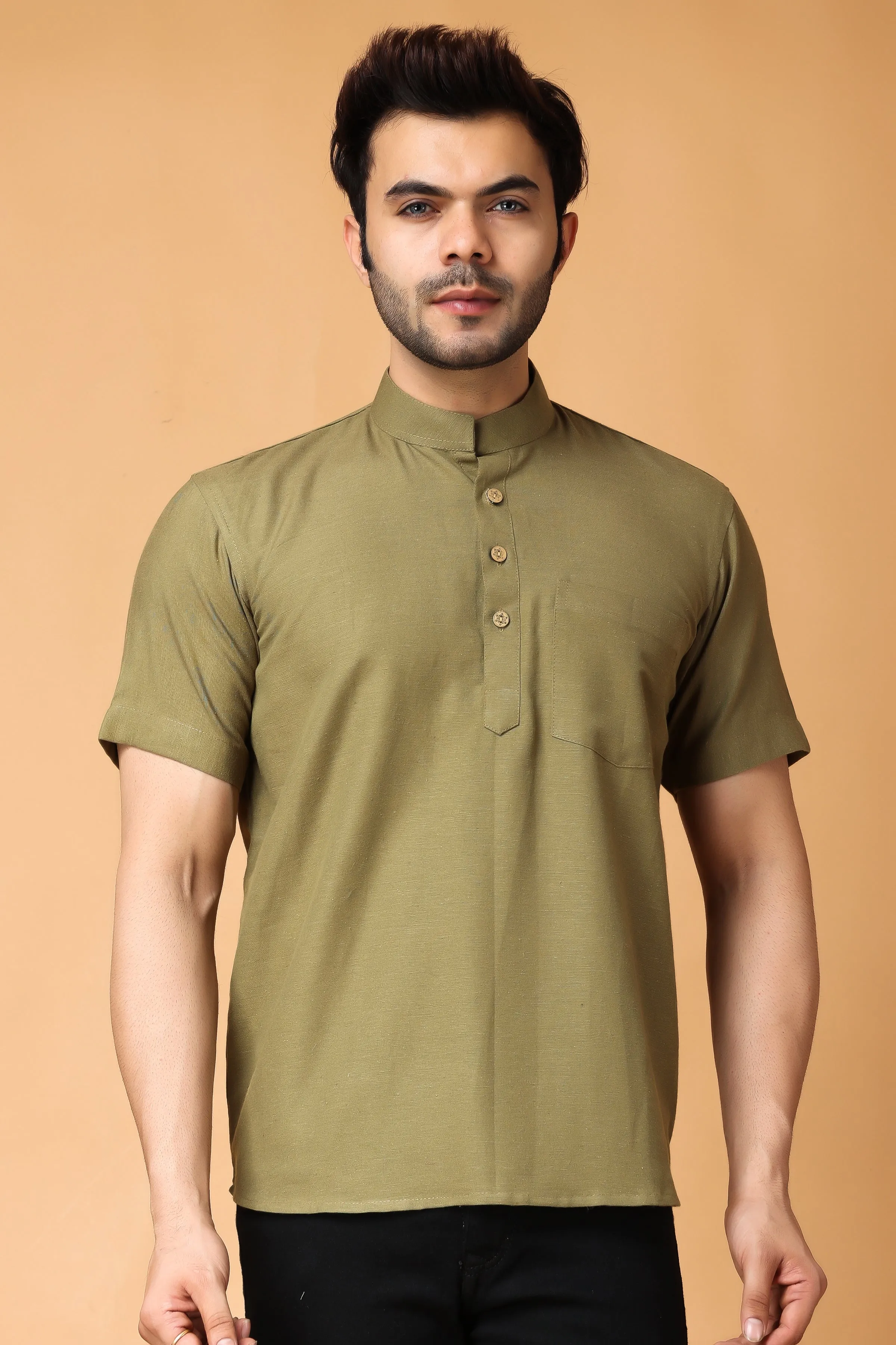 Mellow Olive Linen Short Kurta