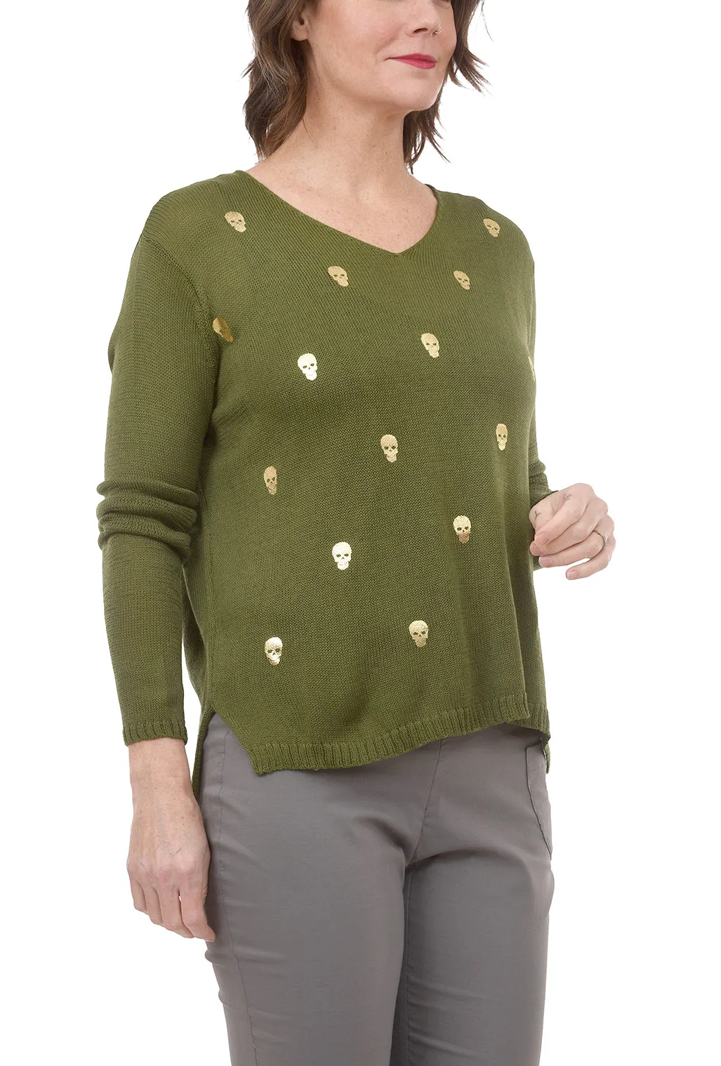 Metallic Mini Skull Sweater, Forest