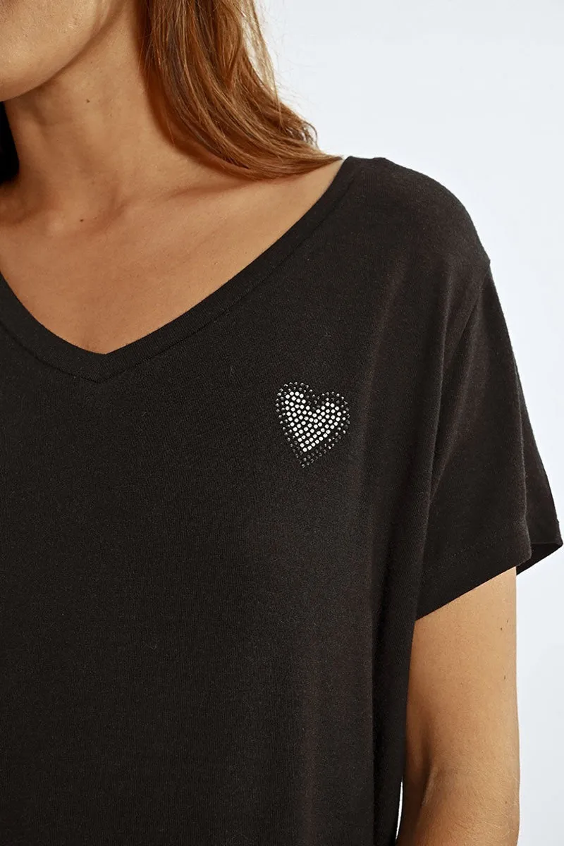 Molly Bracken V Neck Studded Heart T-shirt