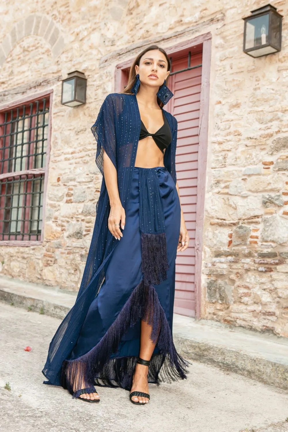 Navy Sequined Maxi Duster