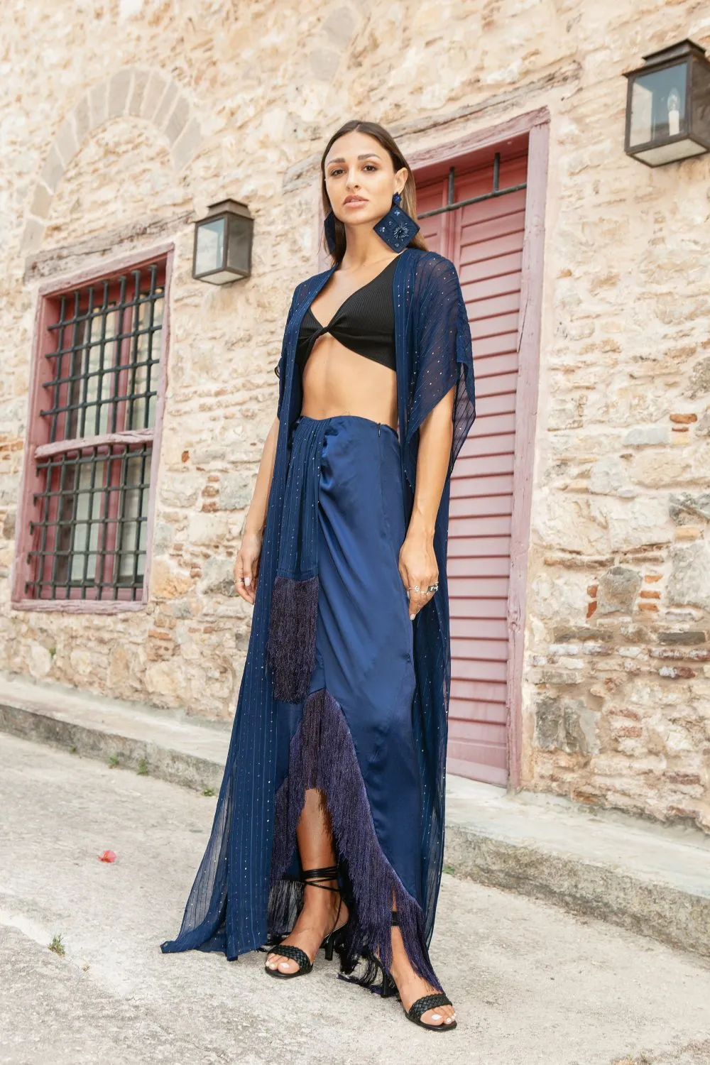 Navy Sequined Maxi Duster