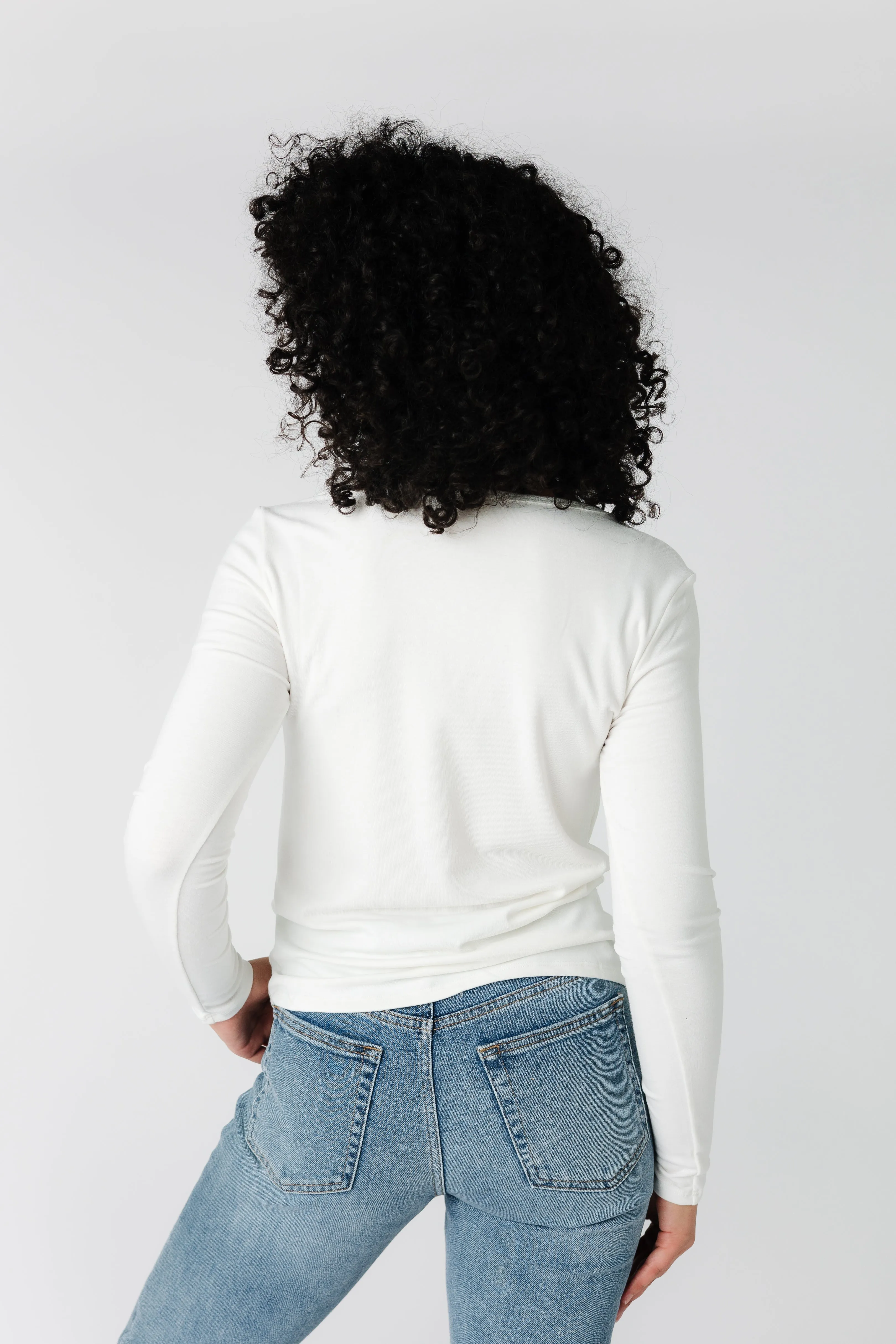 Notched Neckline Long Sleeve Tee