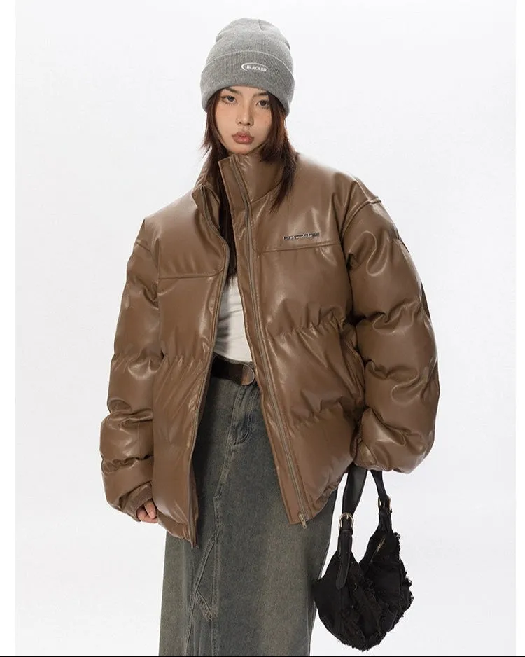 Oversized Glossy Puffer Jacket with High Collar