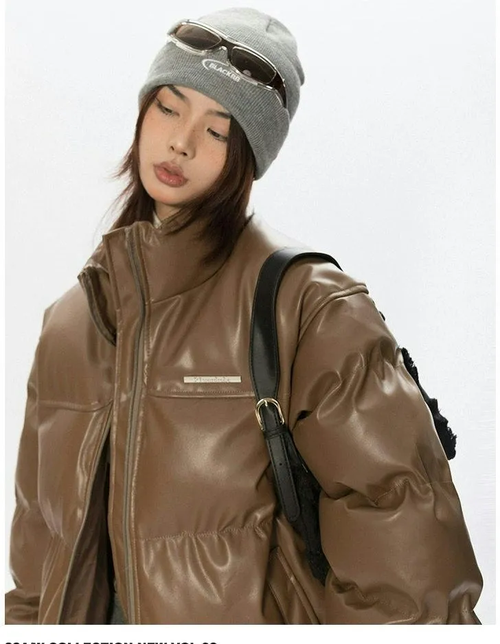 Oversized Glossy Puffer Jacket with High Collar