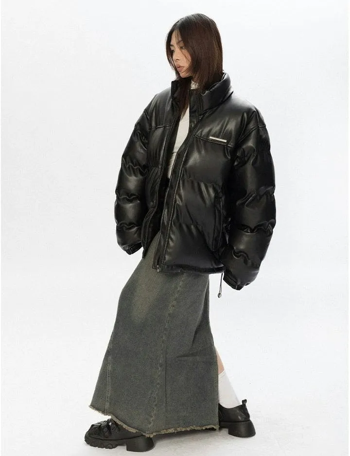 Oversized Glossy Puffer Jacket with High Collar