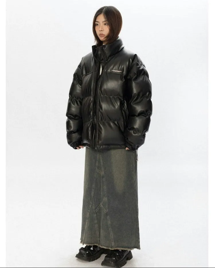 Oversized Glossy Puffer Jacket with High Collar