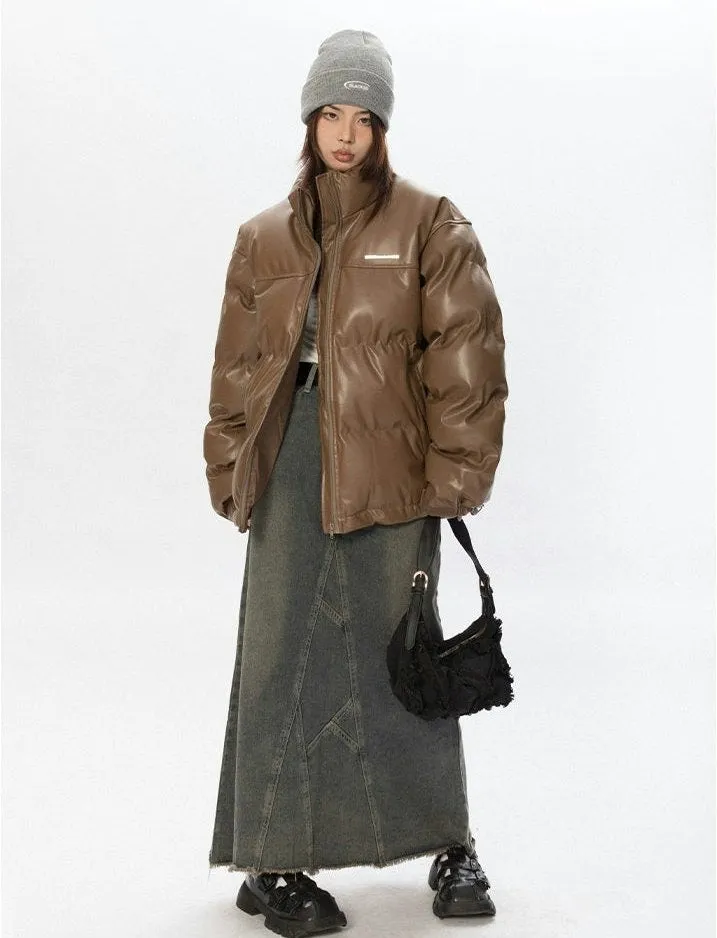 Oversized Glossy Puffer Jacket with High Collar