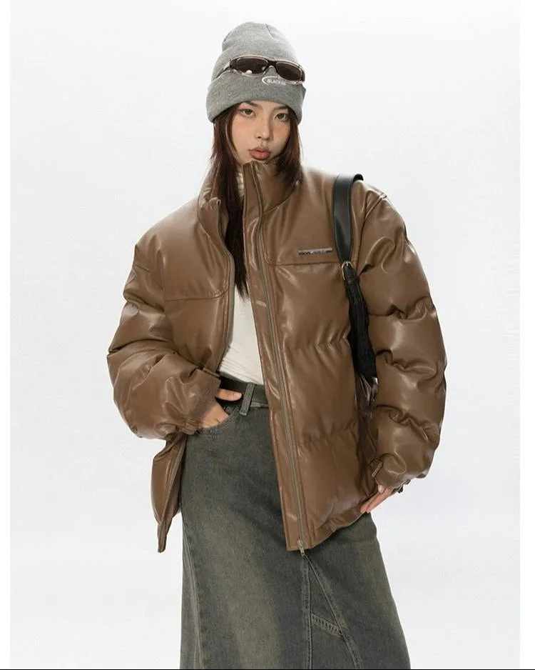 Oversized Glossy Puffer Jacket with High Collar