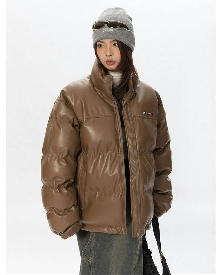 Oversized Glossy Puffer Jacket with High Collar