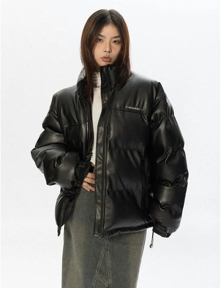 Oversized Glossy Puffer Jacket with High Collar