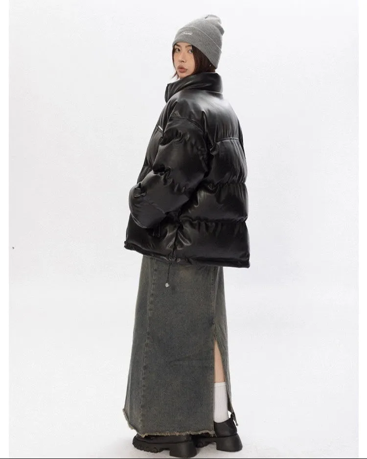 Oversized Glossy Puffer Jacket with High Collar