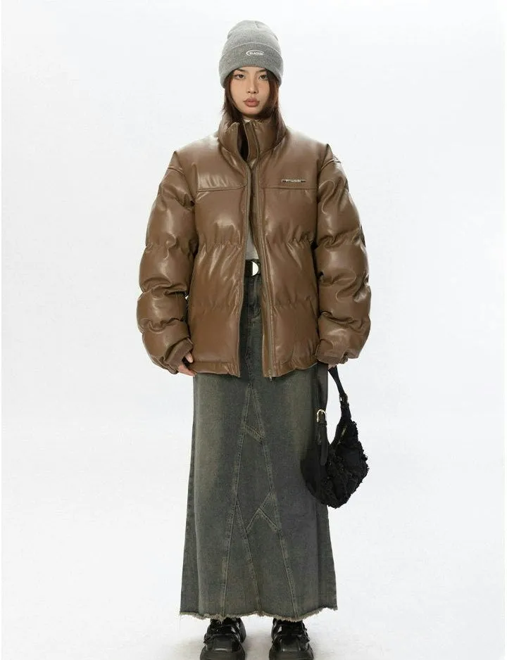 Oversized Glossy Puffer Jacket with High Collar