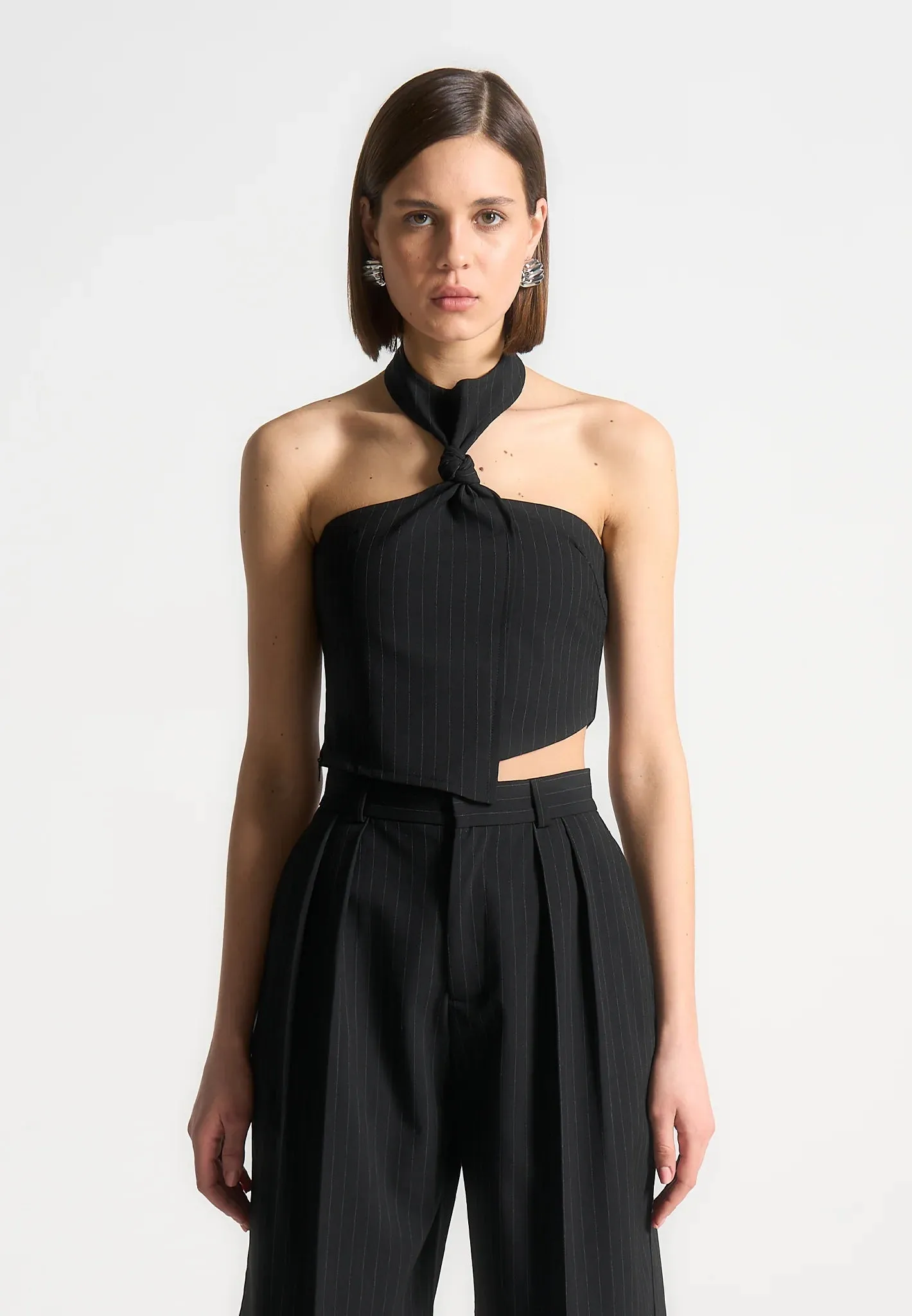 Pinstripe Tie Knot Halter Top