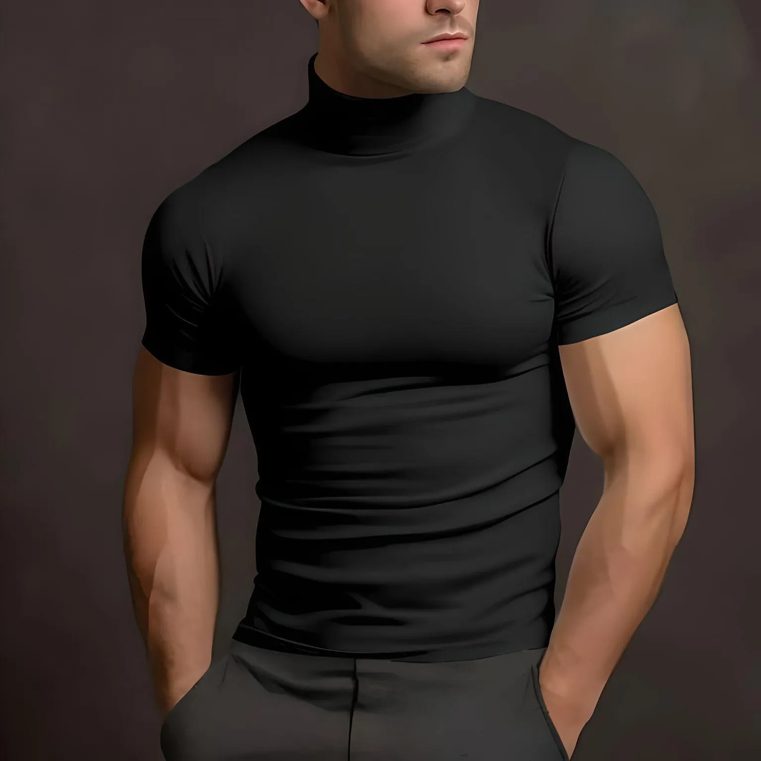 Short Sleeve Turtleneck Men's Tight T-Shirt