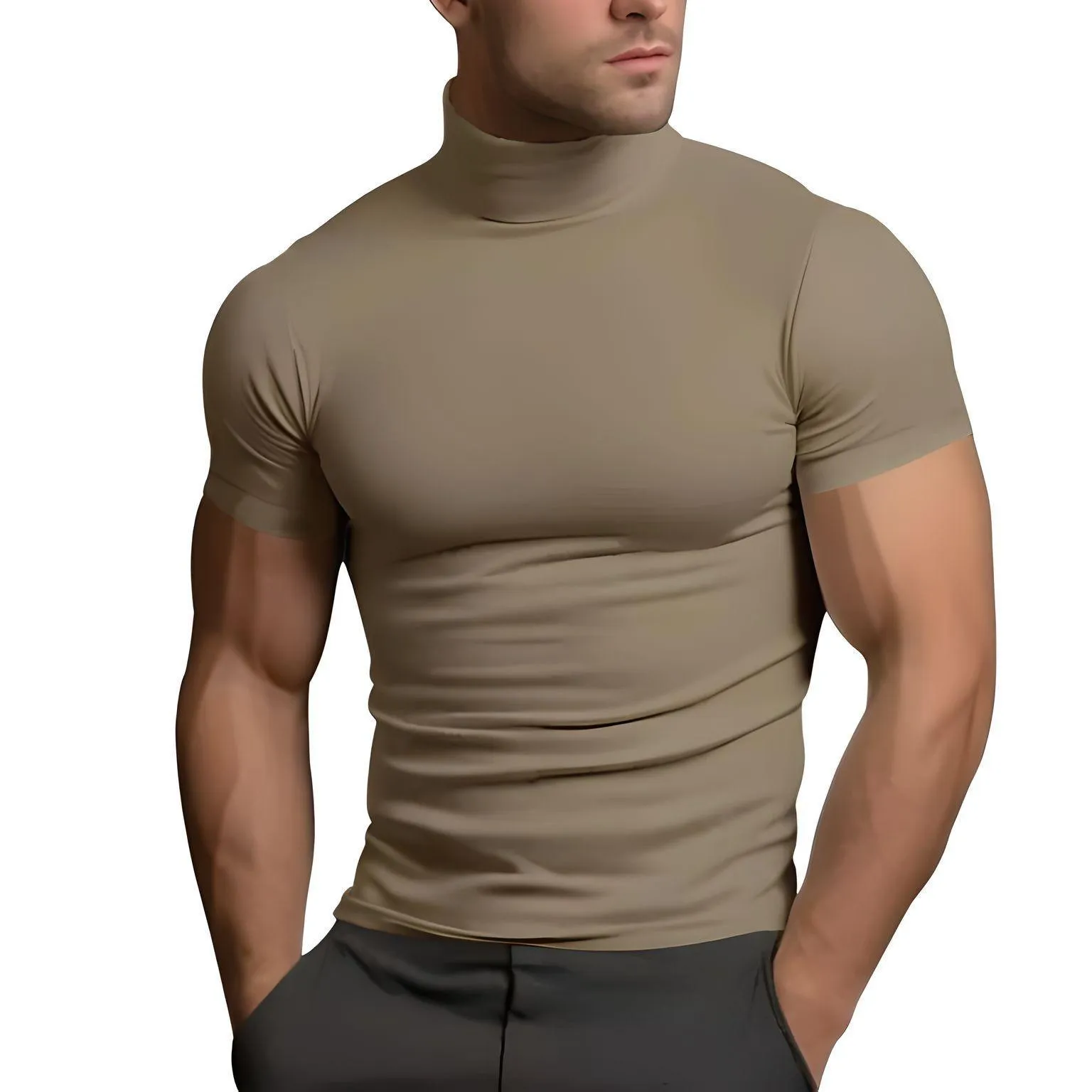 Short Sleeve Turtleneck Men's Tight T-Shirt