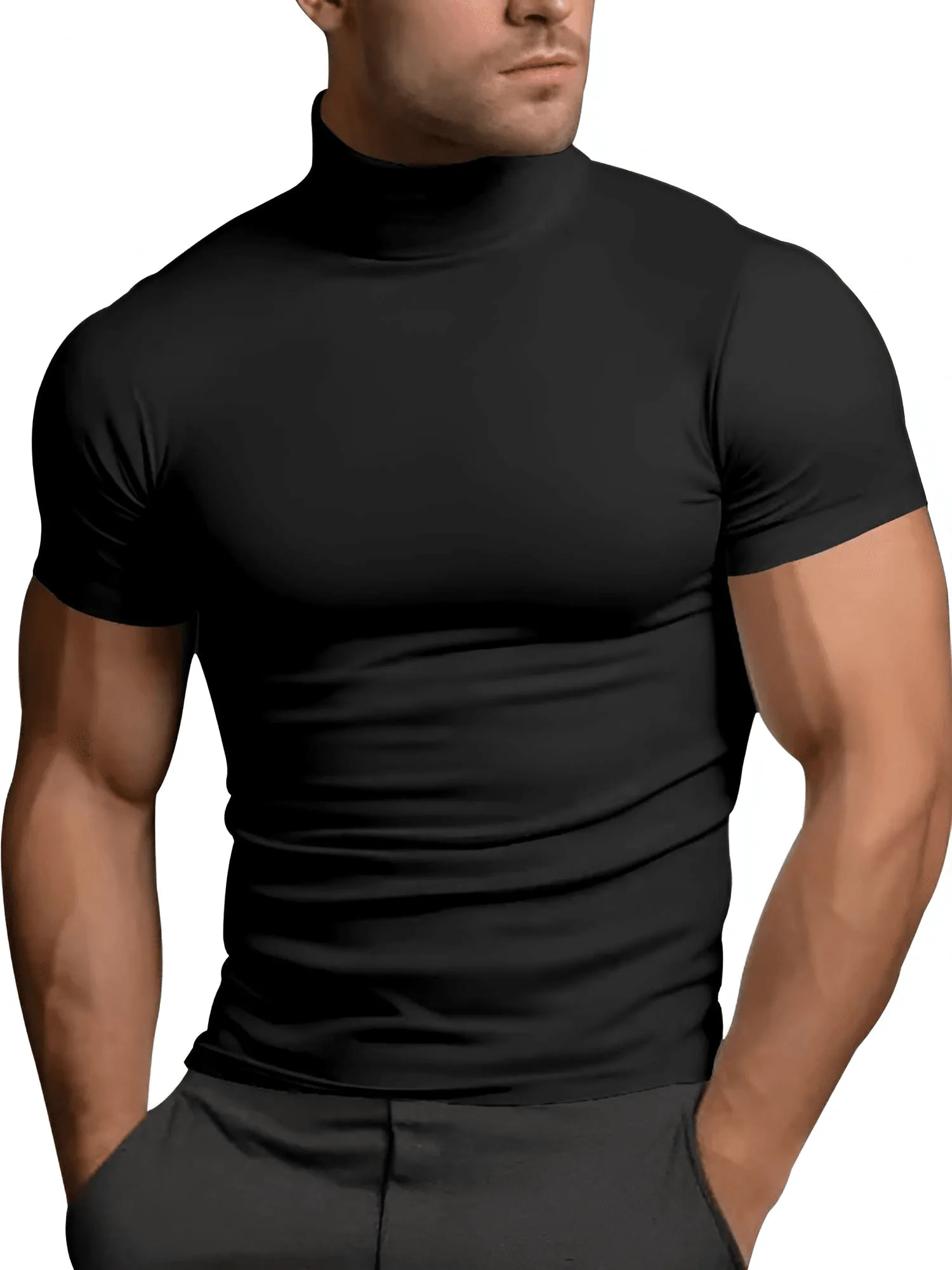 Short Sleeve Turtleneck Men's Tight T-Shirt