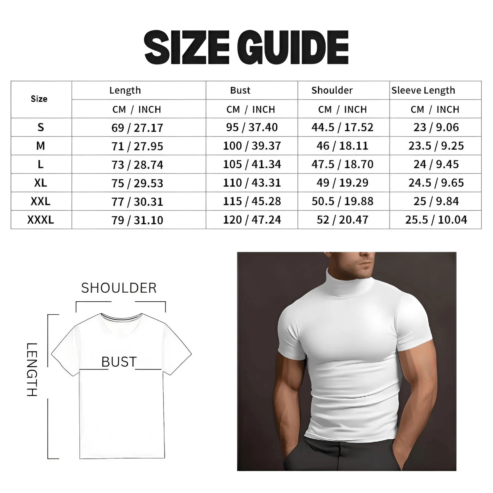 Short Sleeve Turtleneck Men's Tight T-Shirt