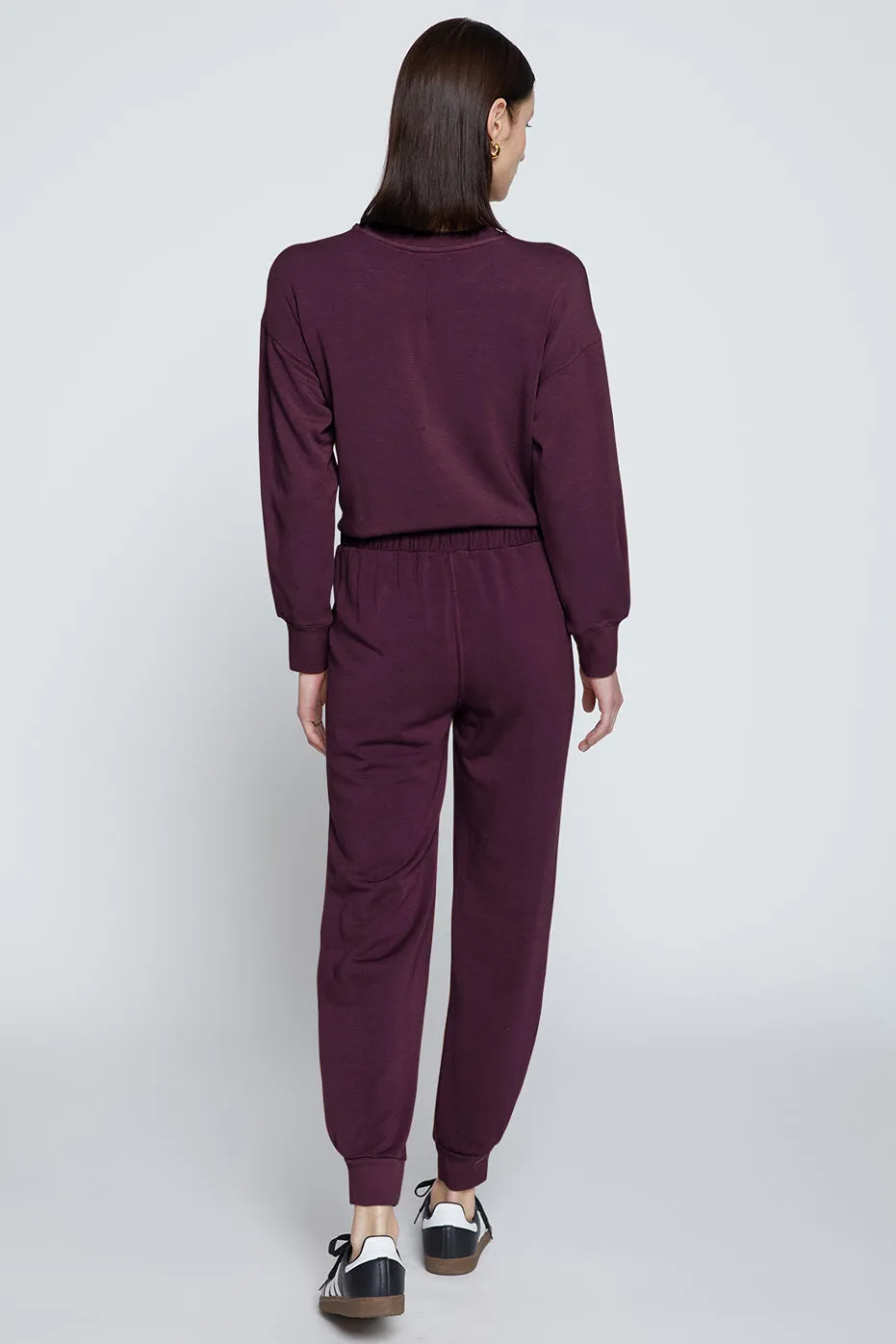 Stateside Softest Fleece Pleated Hem Jogger in Cherry Liquor