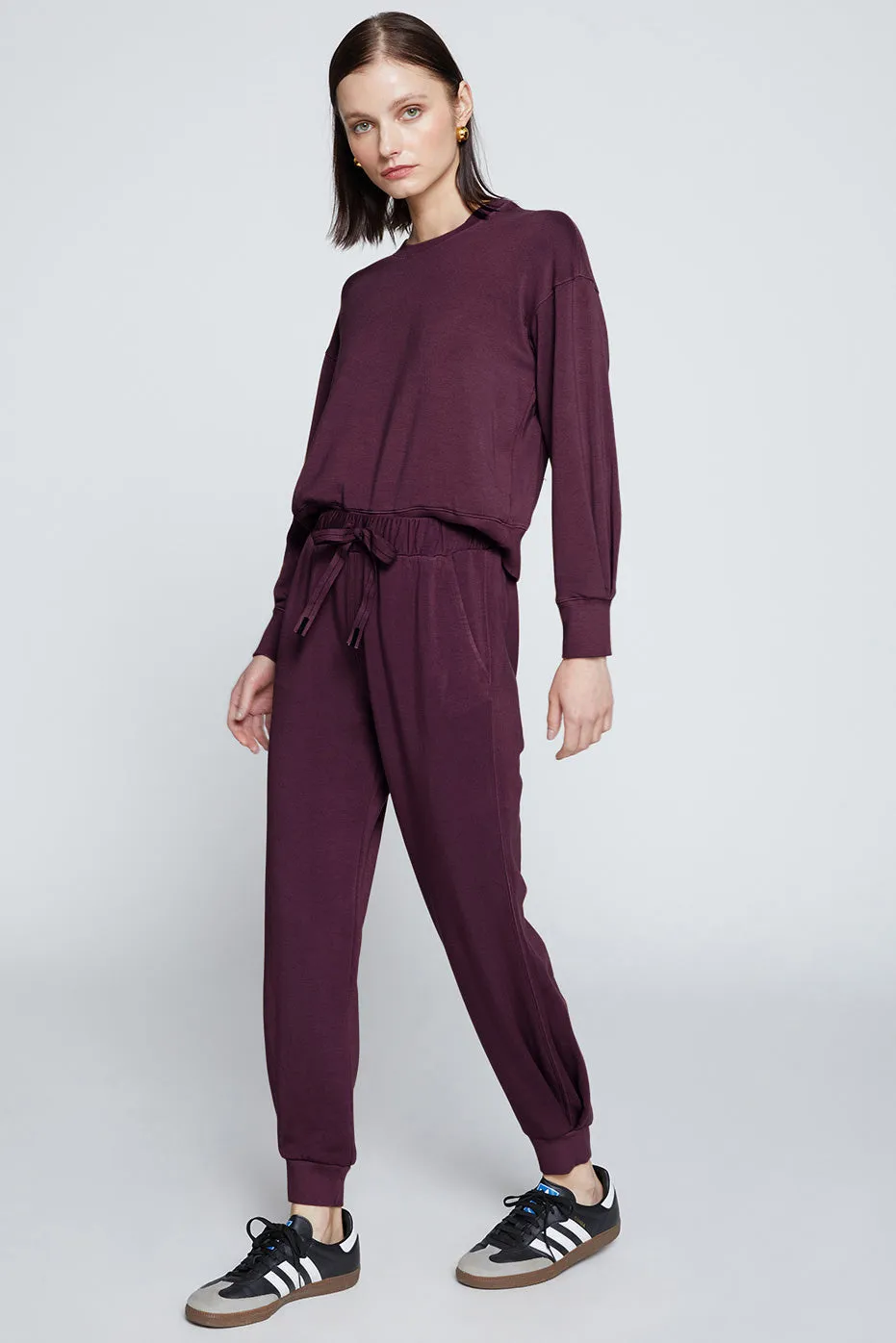 Stateside Softest Fleece Pleated Hem Jogger in Cherry Liquor