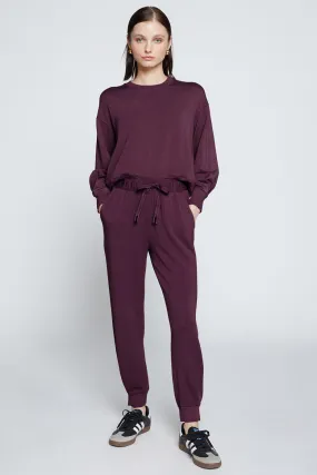 Stateside Softest Fleece Pleated Hem Jogger in Cherry Liquor