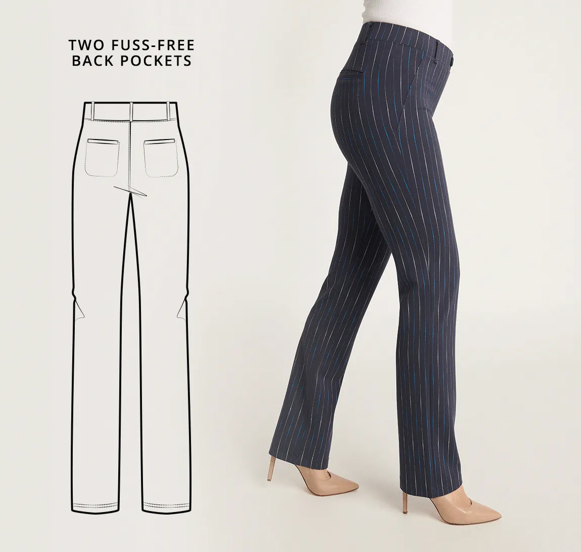 Straight Leg | Two-Pocket Straight-Leg Dress Pant Yoga Pants (Navy Ombre Pinstripe)