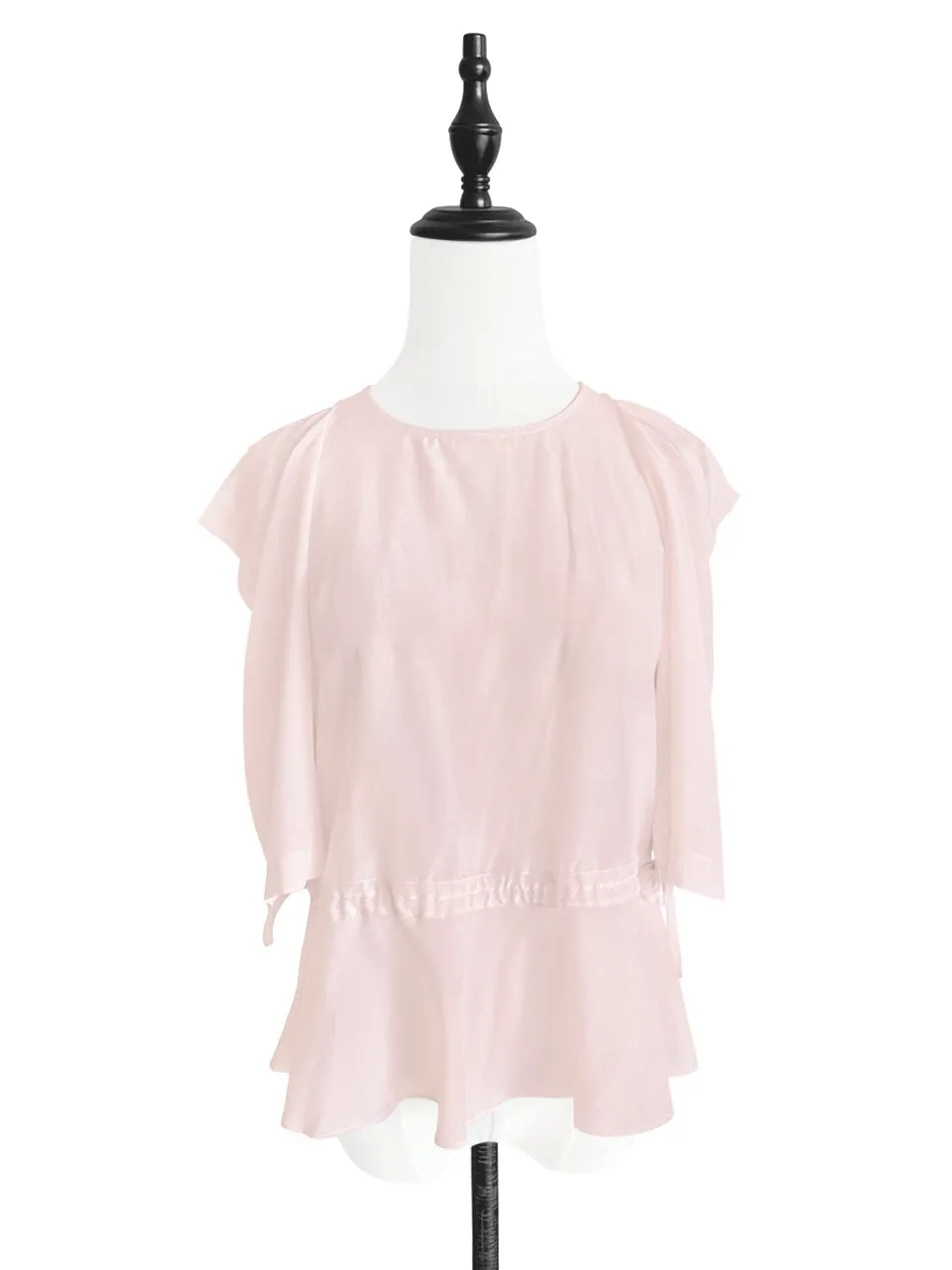 Surprise Sale! Light Pink Drawstring Waist Drape Edge Sleeveless Silk Top