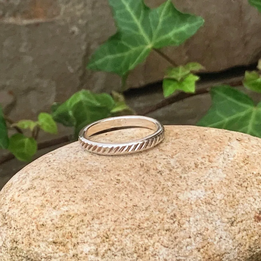 Textured, patterned, Sterling silver stacking rings.