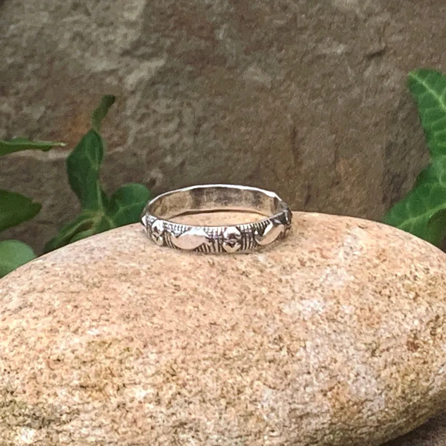 Textured, patterned, Sterling silver stacking rings.