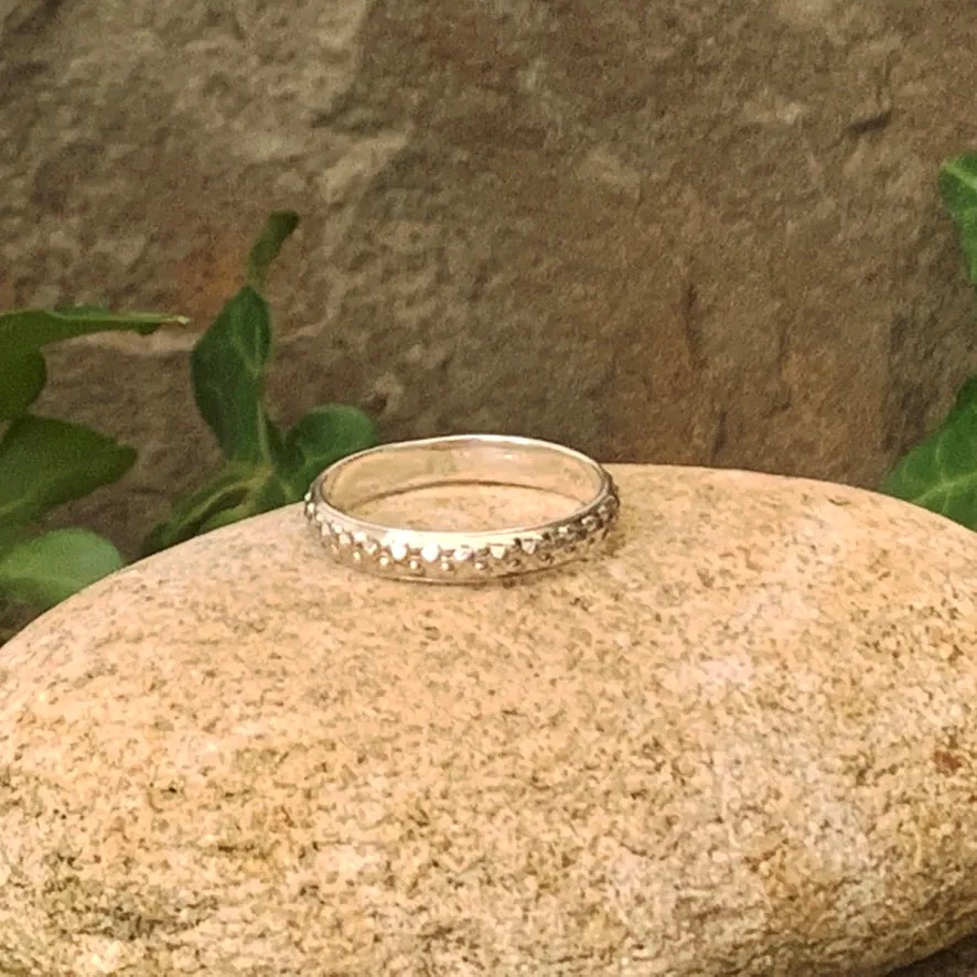 Textured, patterned, Sterling silver stacking rings.