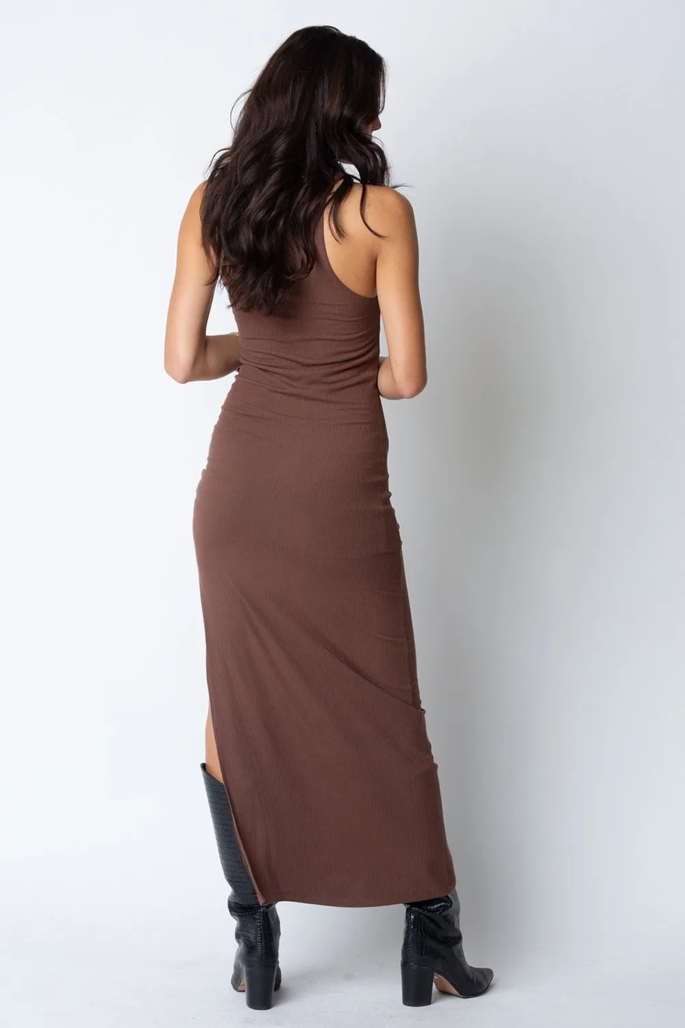 WIDE RIB CUT AWAY MAXI DRESS